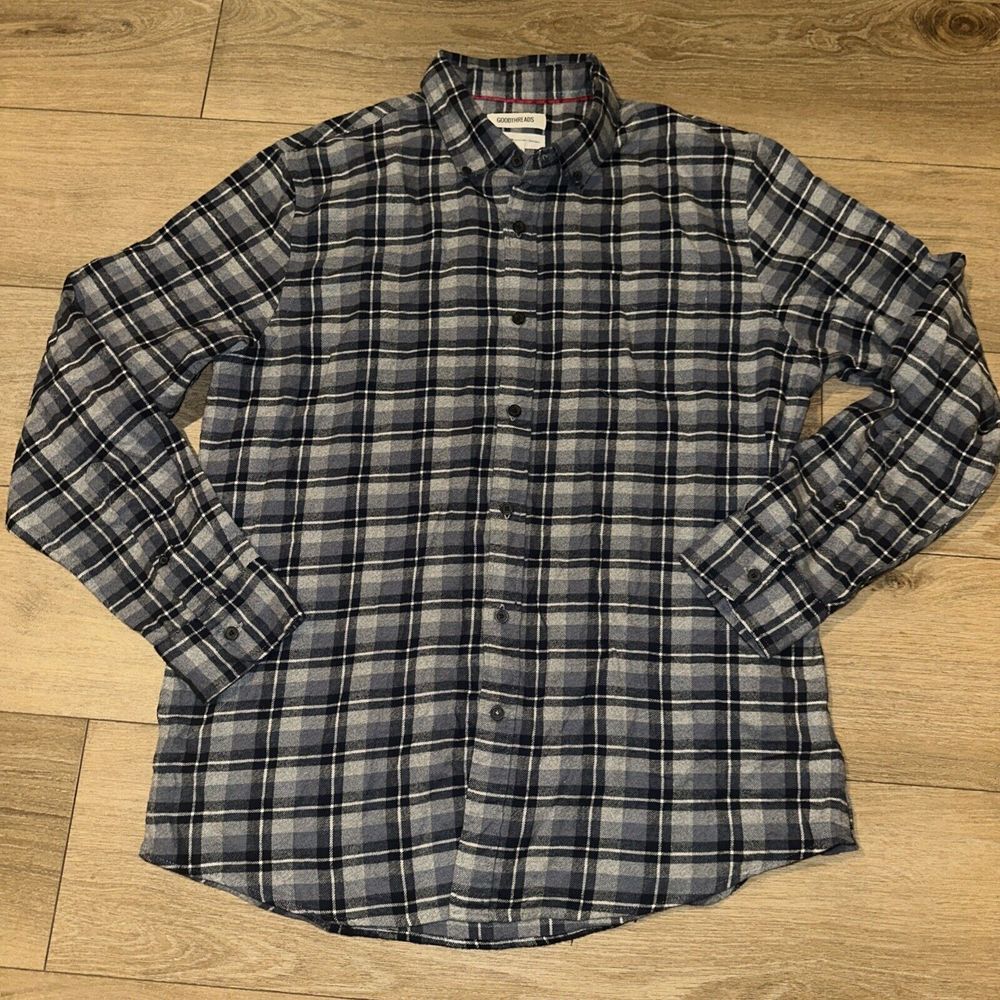 Good Threads‎ Men's 100% Cotton Flannel Shirt Long Sleeve Large Button Up